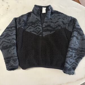 Reebok Women's XS Black Gray Sherpa Fleece 1/4 Zip Pullover Sweater Mock Neck